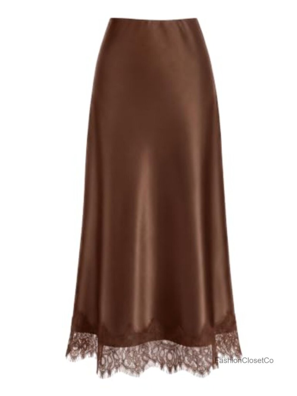 Lace Satin Maxi Skirt High Waist A-Line Long Formal Business Casual